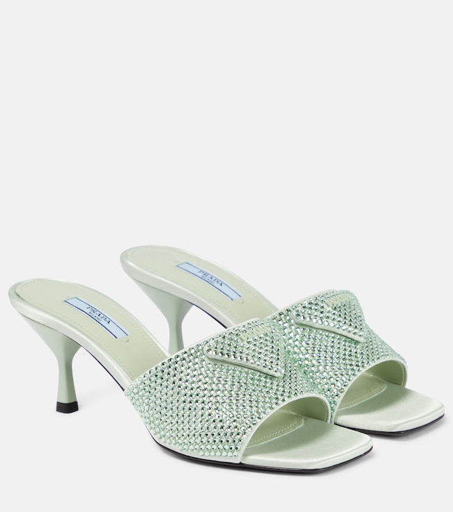 Crystal-embellished satin mules | Prada
