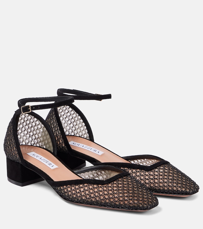 Asha 35 suede-trimmed mesh pumps | Aquazzura