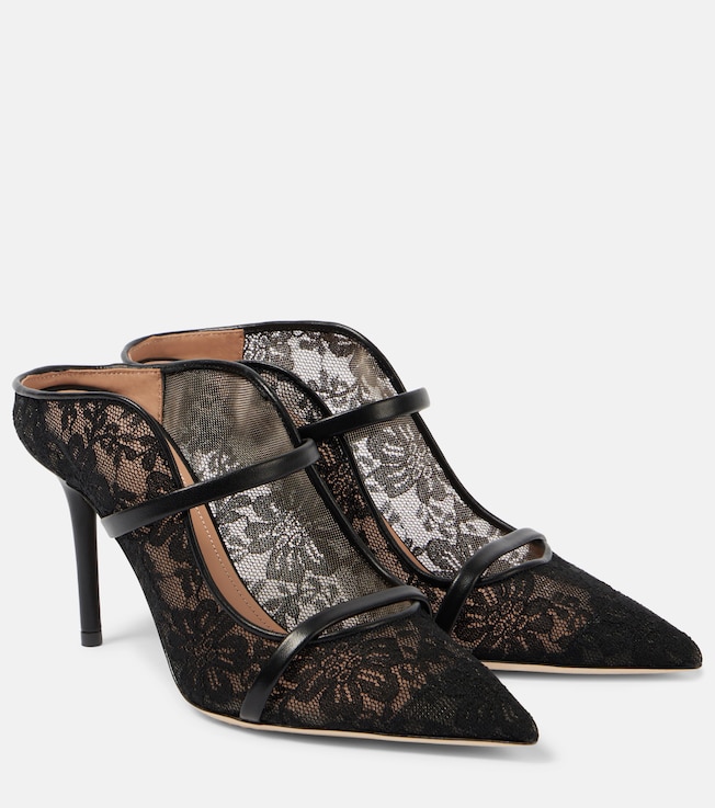 Maureen 85 leather-trimmed lace mules | Malone Souliers