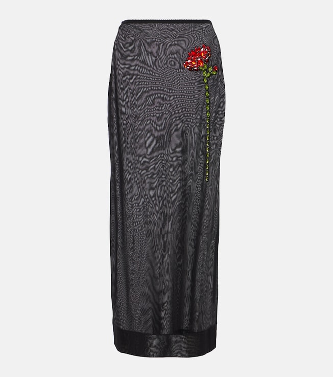 Floral-appliqué mesh pencil skirt | Simone Rocha