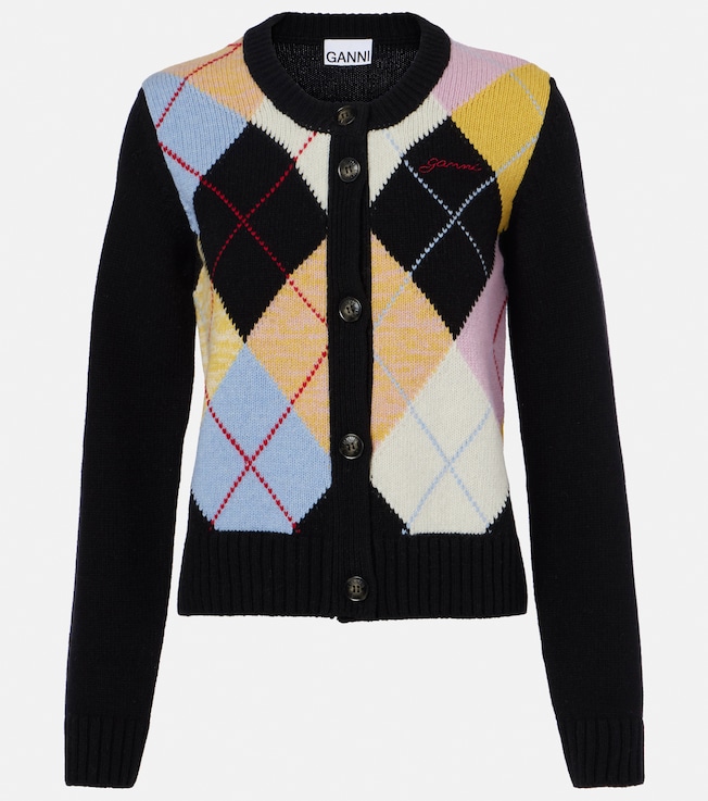 Harlequin argyle wool-blend cardigan | Ganni