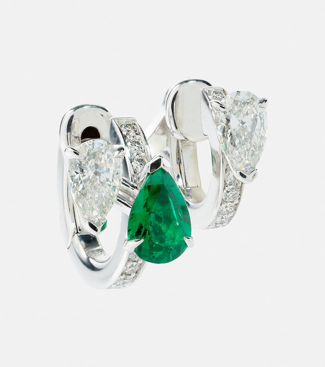 Serti Sur Vide 18kt white gold single earring with diamonds and emerald | Repossi
