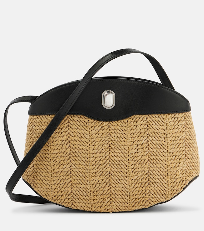 Tondo leather-trimmed raffia crossbody bag | Savette