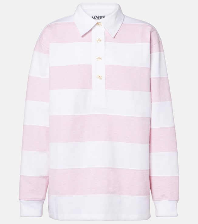 Striped cotton jersey polo sweater | Ganni
