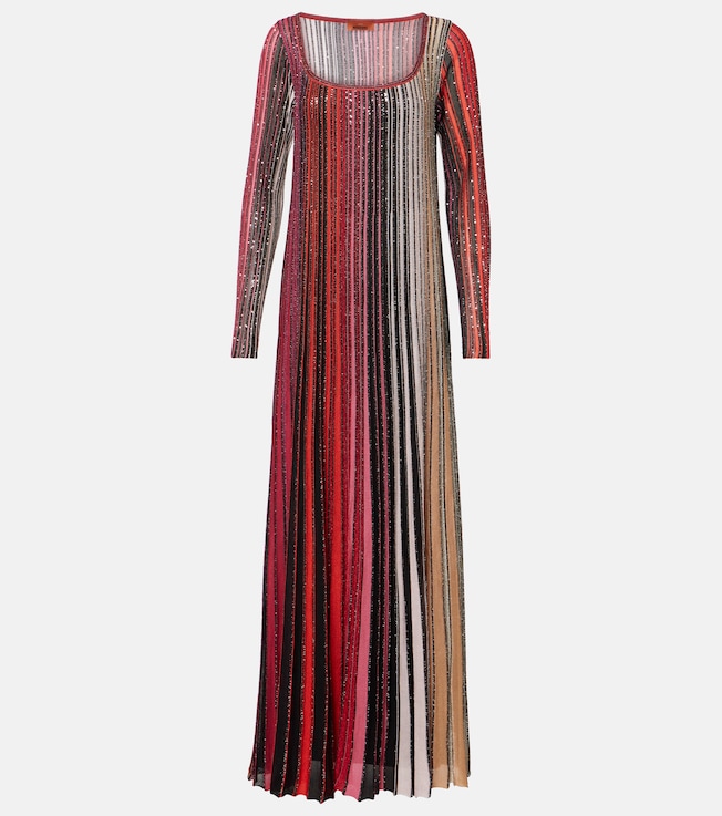 Striped plissé lamé maxi dress | Missoni