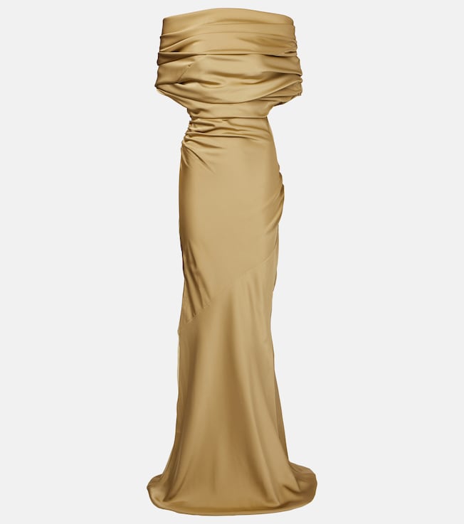 Draped gathered satin maxi dress | Entire Studios