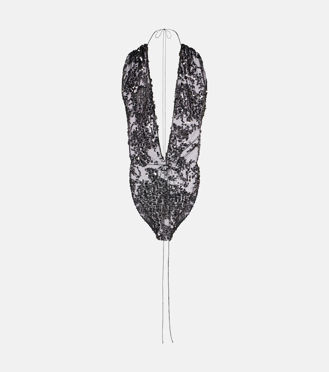 Sequined halterneck tulle bodysuit | Victoria Beckham