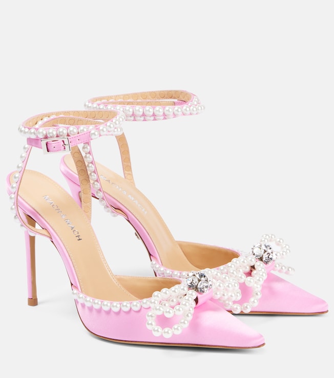 Double Bow 110 embellished satin pumps | Mach & Mach