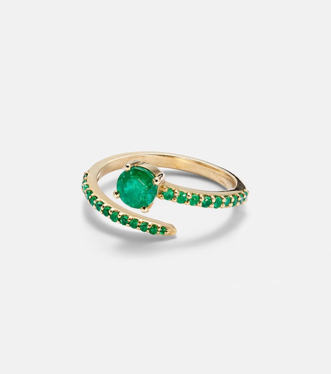 Grass Seed 18kt yellow gold ring with emeralds | Ileana Makri
