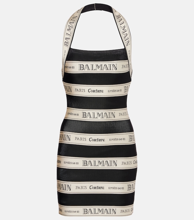 Striped halterneck jacquard minidress | Balmain