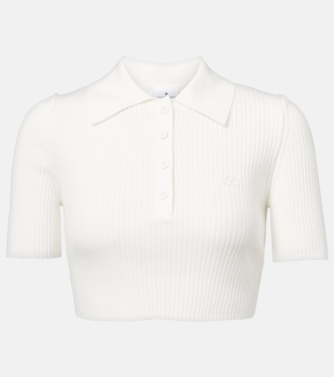 Cropped ribbed-knit polo shirt | Courrèges