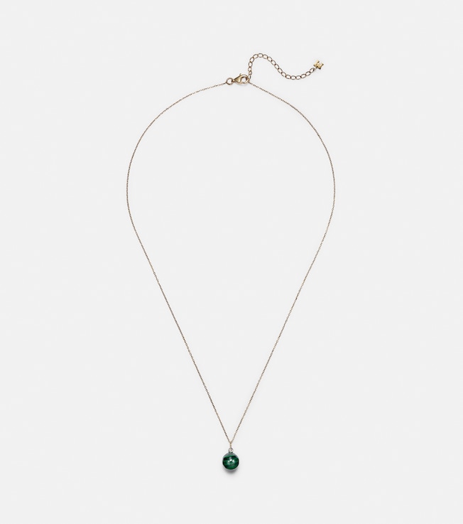 14kt gold dot necklace with malachite and diamond | Mateo