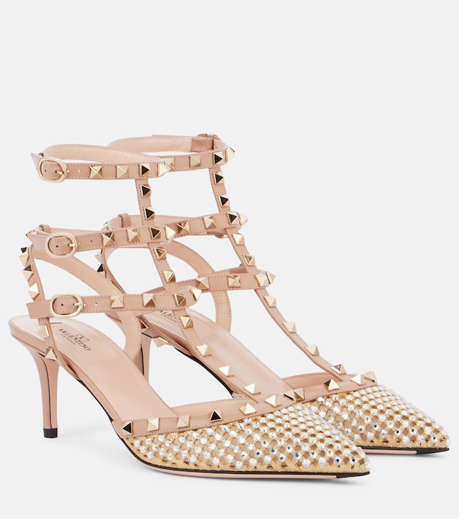 Rockstud 60 embellished leather slingback pumps | Valentino Garavani