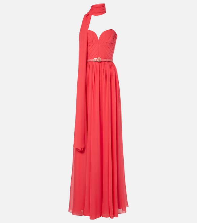 Scarf-detail silk gown | Elie Saab