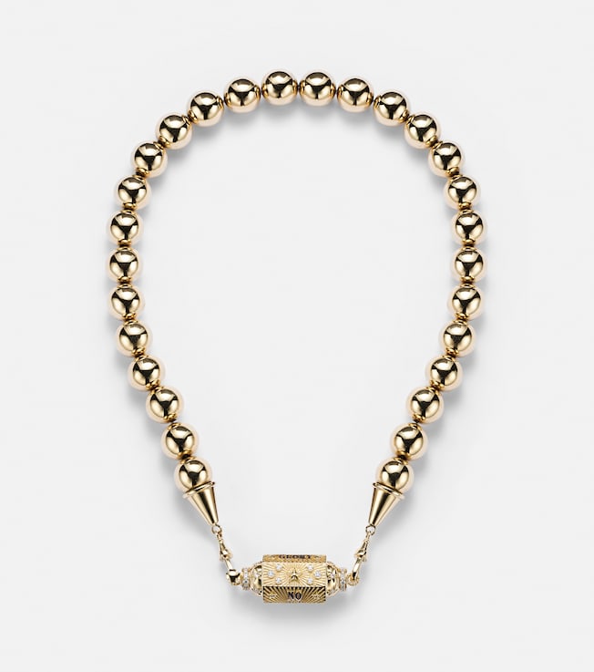 No Risk No Glory 18kt gold locket necklace with diamonds | Marie Lichtenberg