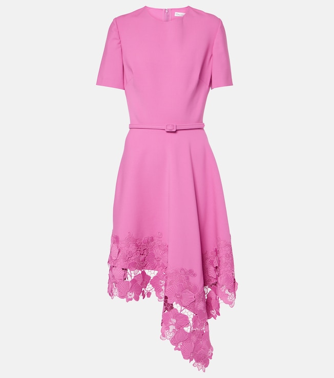 Floral lace-trimmed midi dress | Oscar de la Renta