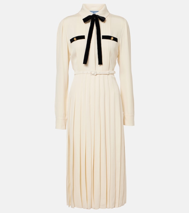 Tie-neck pleated belted shirt dress | Prada
