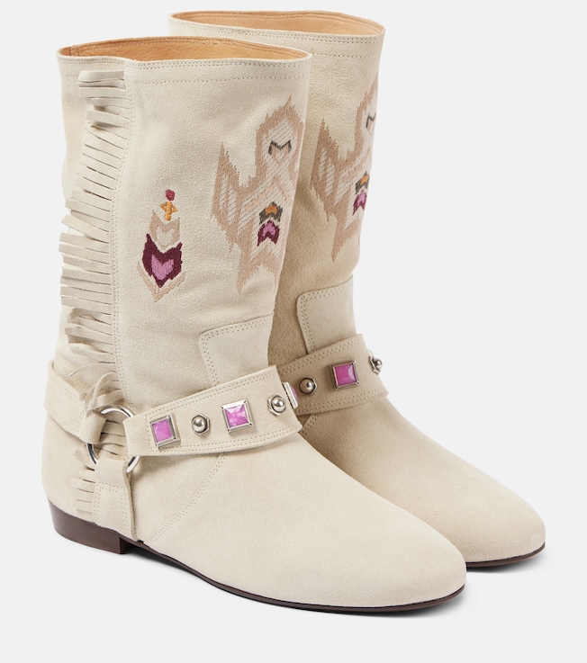 Siani fringed embroidered suede ankle boots | Isabel Marant