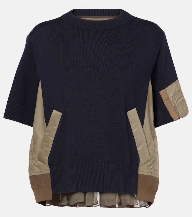 Paneled cotton-blend T-shirt | Sacai