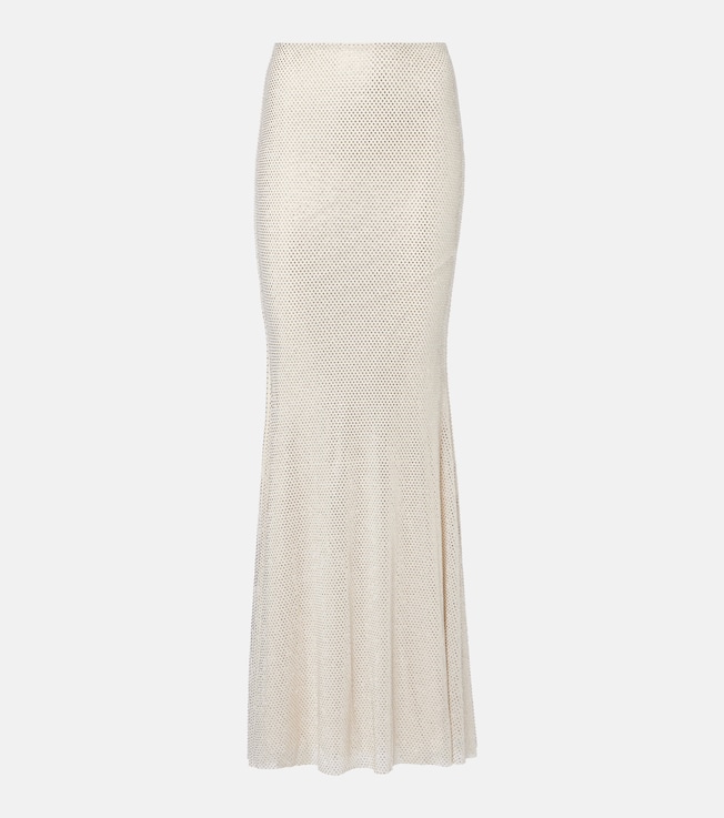 Rhinestone-embellished mesh maxi skirt | Self-Portrait