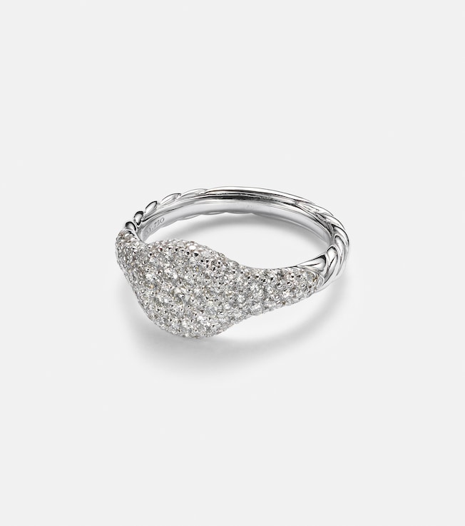 18kt white gold pinky ring with diamonds | David Yurman