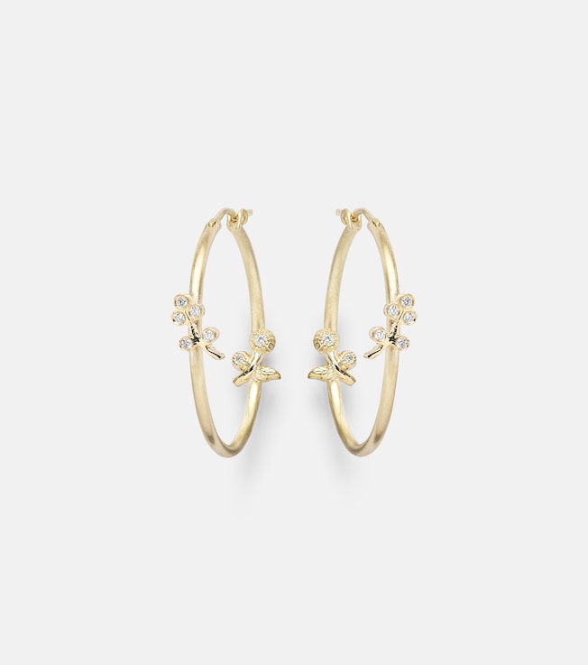 Lavender Medium 18kt gold hoop earrings with diamonds | Ileana Makri