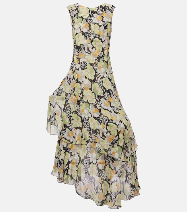Floral asymmetric silk maxi dress | Loewe