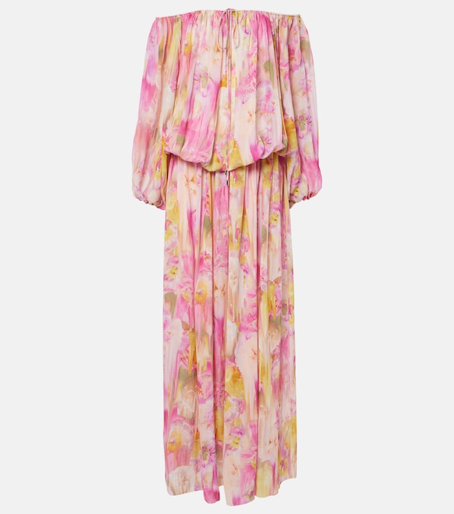 Floral off-shoulder georgette gown | Blumarine