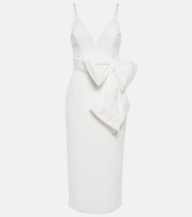 Bridal Genevieve bow-trimmed crêpe midi dress | Rebecca Vallance