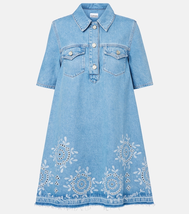 Broderie anglaise denim minidress | Ganni