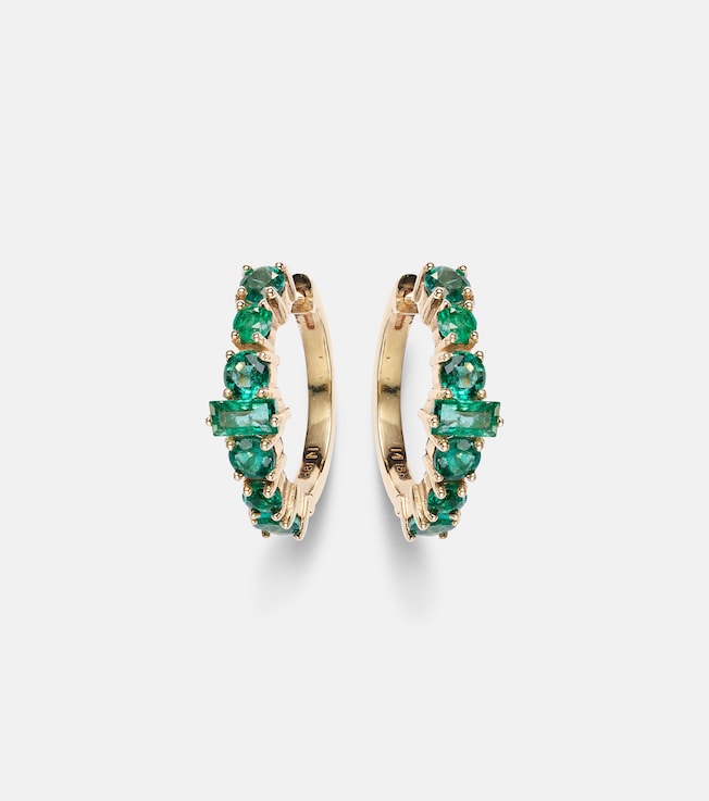 Rivulet 18kt gold hoop earrings with emeralds | Ileana Makri
