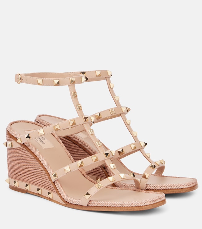 Rockstud 80 leather espadrille wedges | Valentino Garavani