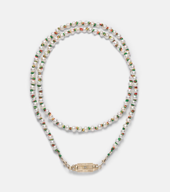 Baby 14kt gold locket necklace with diamonds and pearls | Marie Lichtenberg