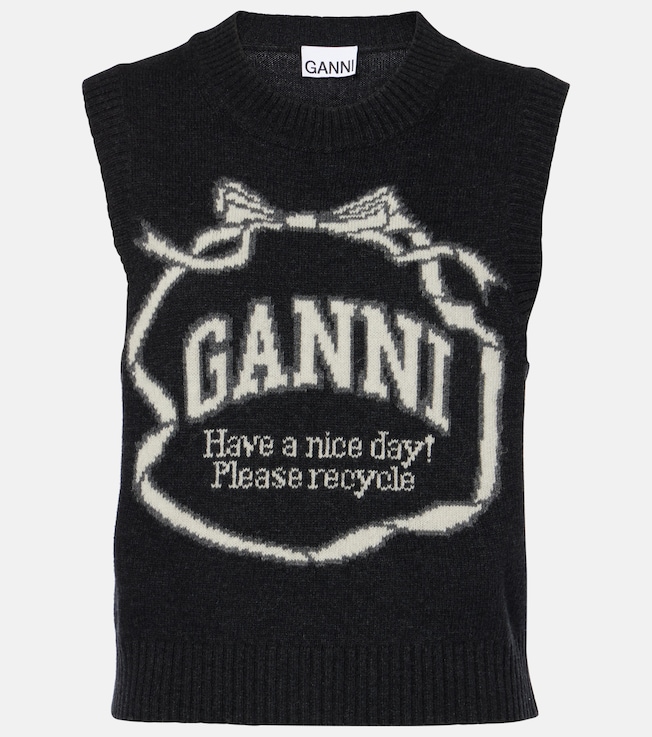 Logo intarsia wool-blend sweater vest | Ganni