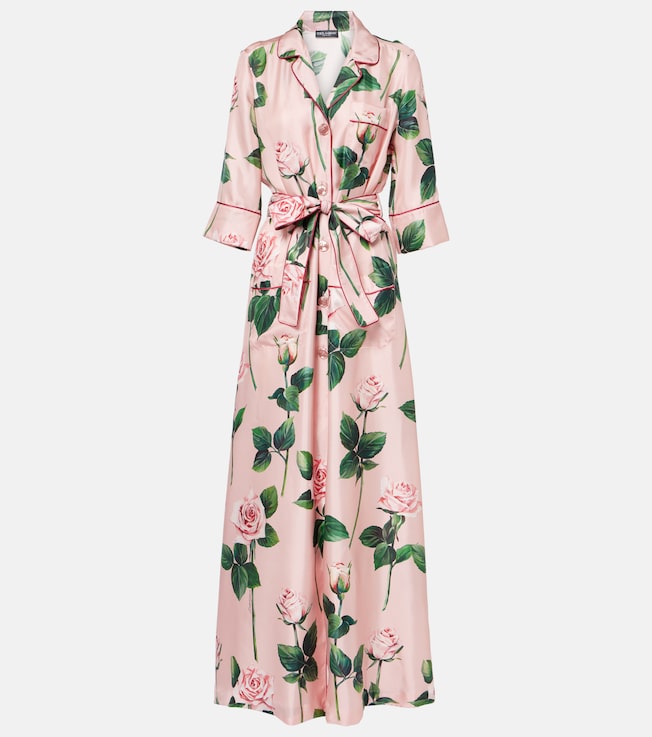 Floral belted silk satin maxi dress | Dolce&Gabbana