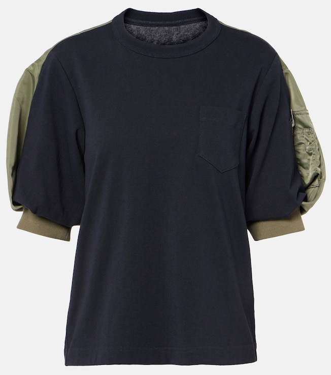 Twill-trimmed cotton jersey T-shirt | Sacai