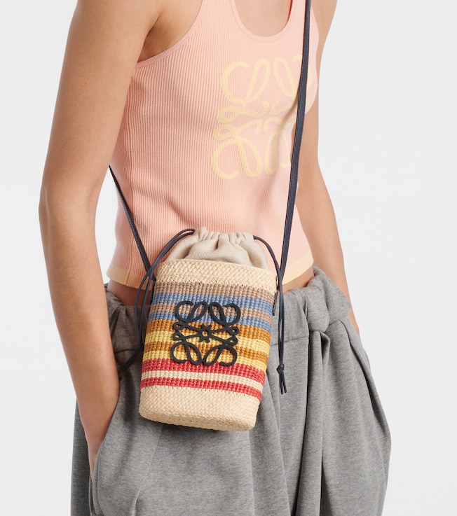 Anagram striped raffia phone pouch | Loewe