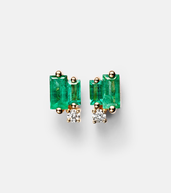 Fireworks 18kt gold earrings with emeralds and diamonds | Suzanne Kalan