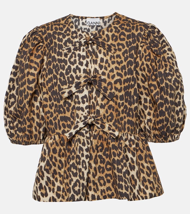 Leopard-print cotton poplin blouse | Ganni