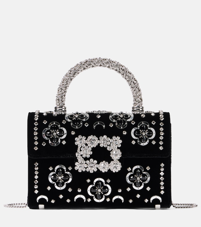 Jewel Efflorescence embellished velvet tote bag | Roger Vivier