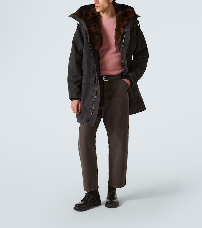 Leather-trimmed cotton straight pants | Prada