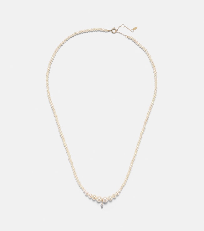 Gradient 18kt gold necklace with diamond and pearls | Persée