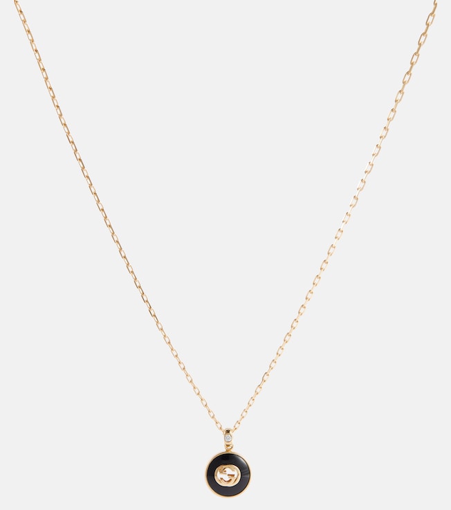 Interlocking G 18kt gold necklace with onyx and diamond | Gucci