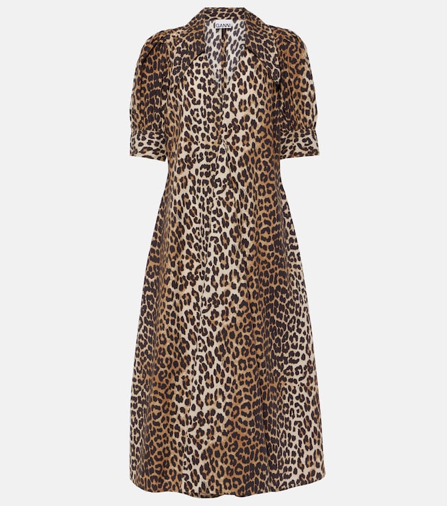 Leopard-print cotton poplin midi dress | Ganni