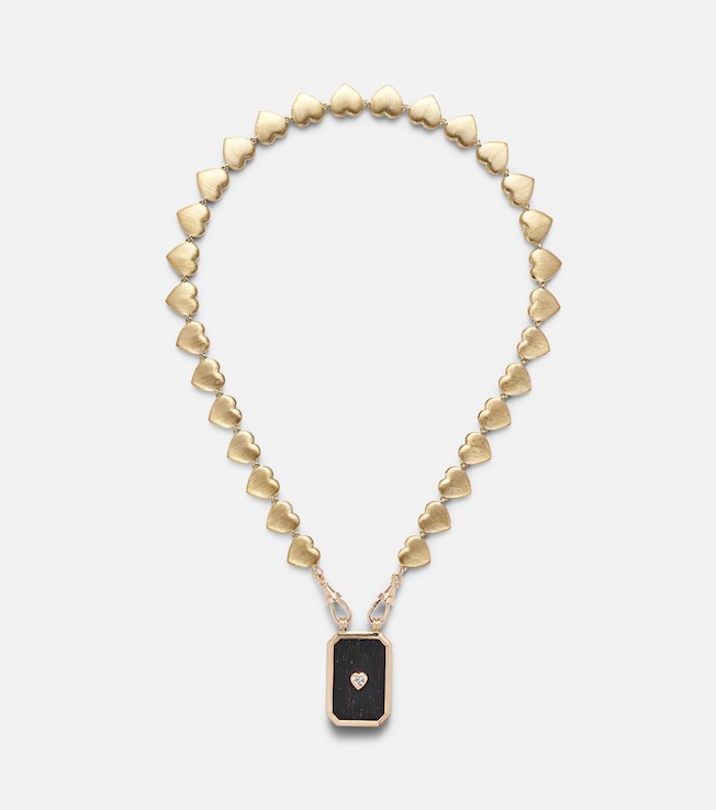Heart Scapular 18kt gold and ebony pendant necklace with diamond | Marie Lichtenberg