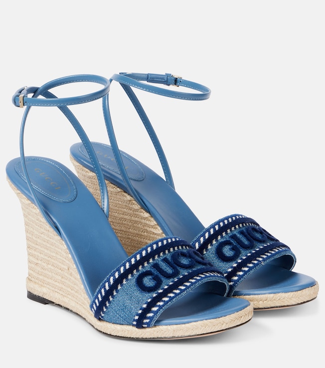 Logo denim espadrille wedges | Gucci
