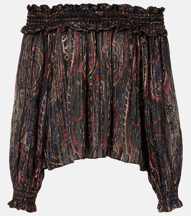 Paisley off-shoulder silk top | Saint Laurent