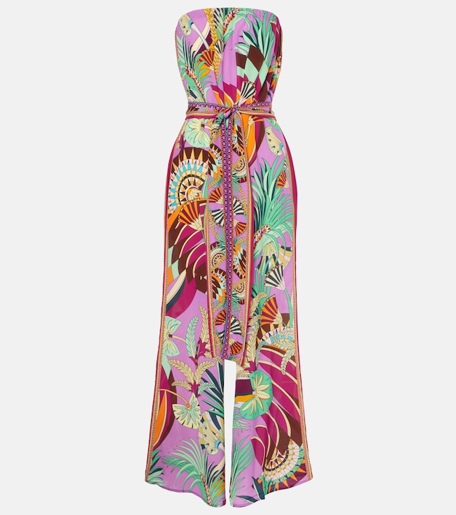 Printed strapless silk jumpsuit | Camilla