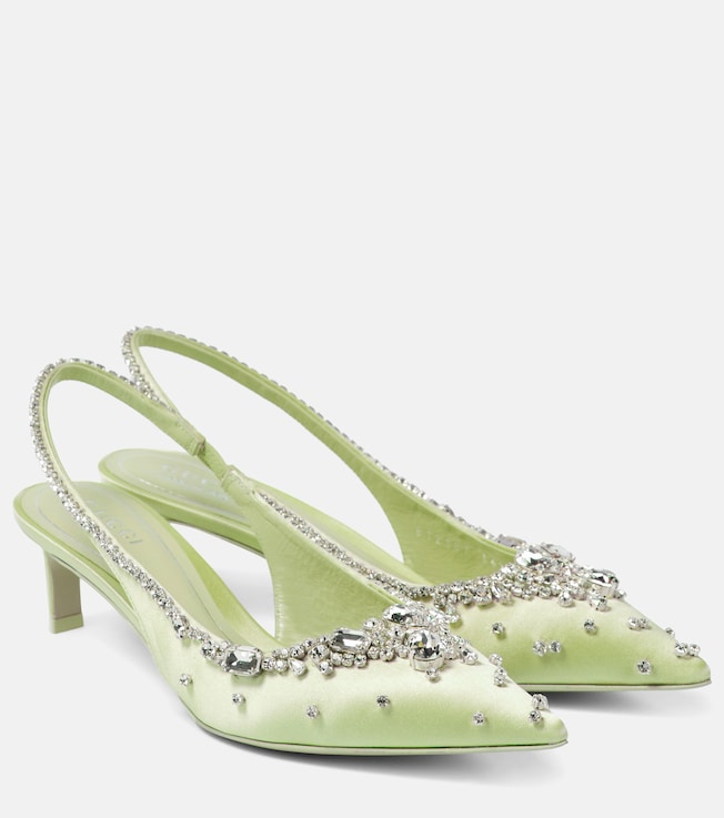 Crystal-embellished satin slingback pumps | Gucci