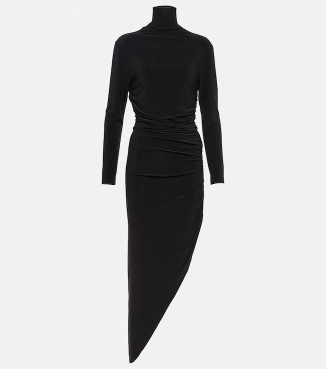 Turtleneck draped jersey maxi dress | Norma Kamali